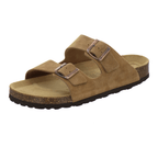 Mules homme, deux boucles, cuir velours cognac