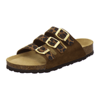 Pantoletten Damen Dreischnaller leo-braun