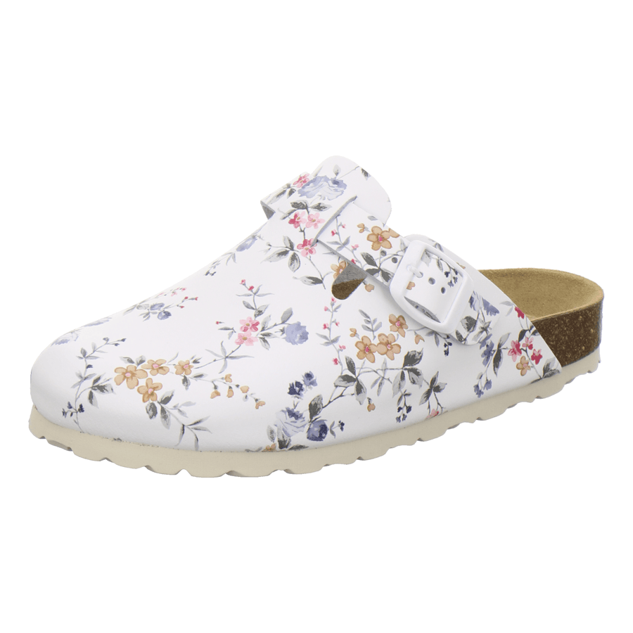 AFS Clogs Damen Leder weiß-flower – Vorderansicht